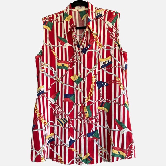 Modea Creation Tops - Vintage Nautical Flag Print Sleeveless Shirt